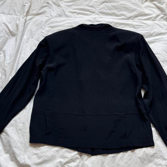 vintage Clio Black button up blouse jacket sz m rayon minimalist lagenlook - Picture 6 of 8